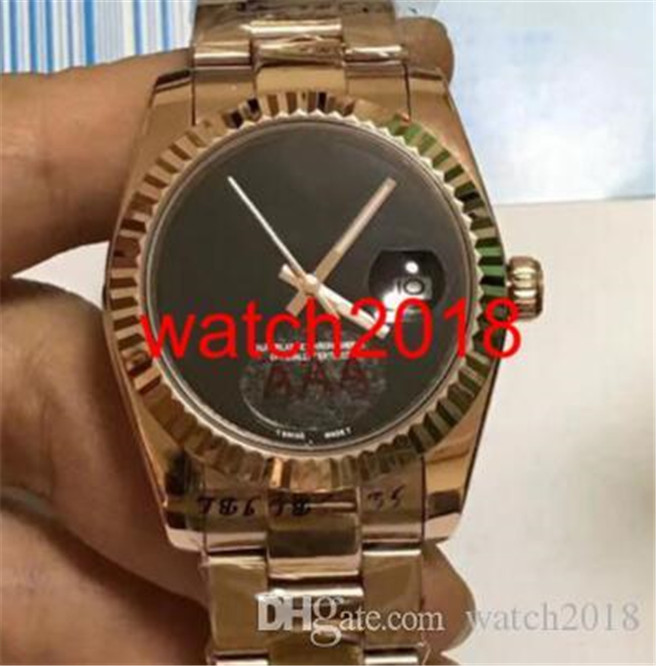 

Luxury Watches Fashion 41mm Date Rose Gold Stainless Steel Bracelet Black Dial Automatic Mechanical Mens Watches