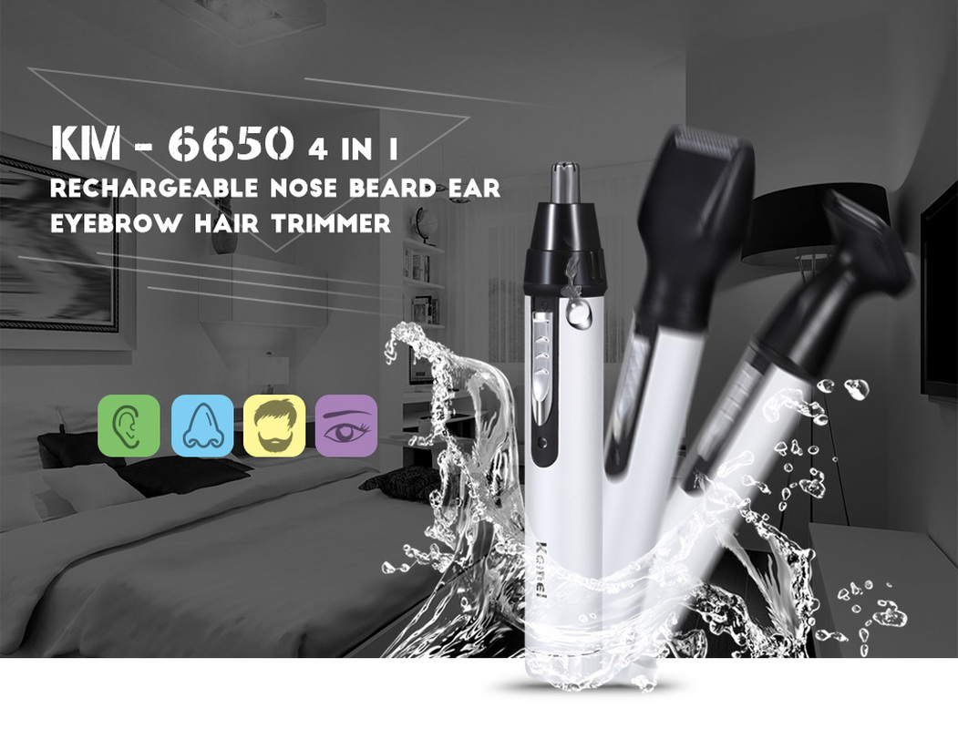 

KM-6650 4 In 1 Rechargeable Multi Functional Washable Nose Beard Ear Eyebrow Hair Trimmer Safe Face Care Razor Clipper for Men