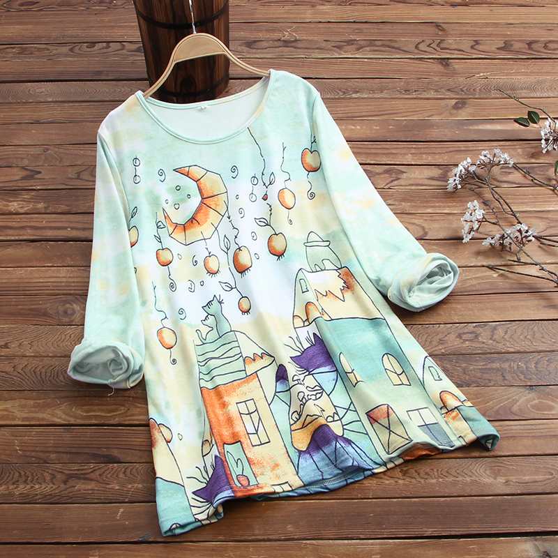 

Fashion Women's Floral Blouse 2020 Spring Printed Tops Long Sleeve Shirt Female O Neck Blusas Casual Chemise Plus Size Tunic, Green