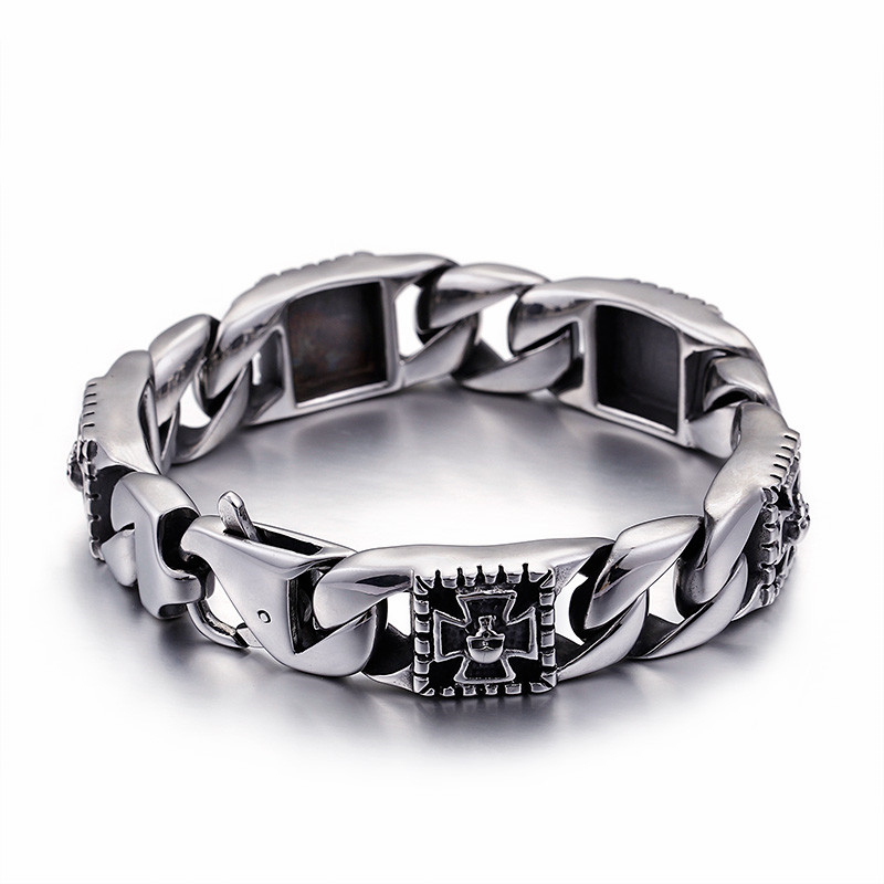 

Punk Skull Bracelets For Men High Polished Stainless Steel Shiny Link Chain Cross Triangle Skull Charm Bracelet Jewelry
