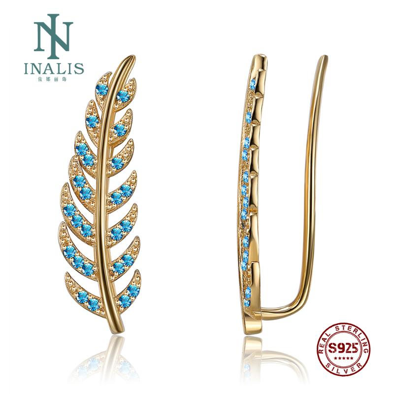 

INALIS Stud Earring Ear Climber S925 Sterling Silver 18K Gold or Rose Gold or Platinum Plated Leaf Shaped Wrap Stud Earrings