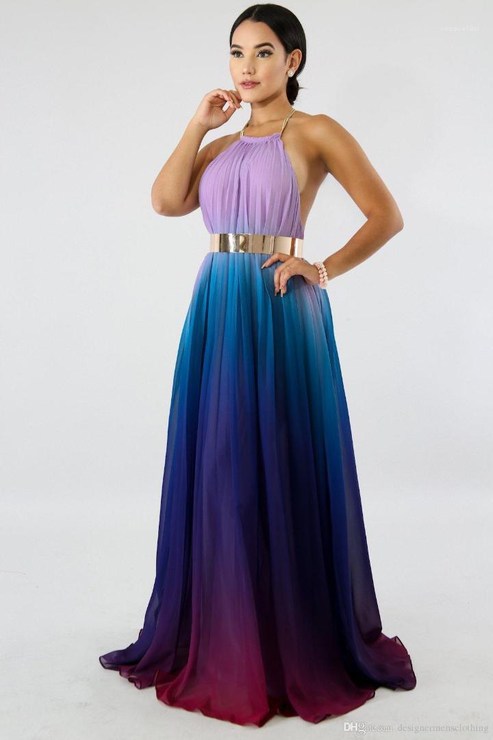 

Party Dress Elegant Gradient Color Chiffon Maxi Dress Beach Backless Clothing Womens Summer Designer, White