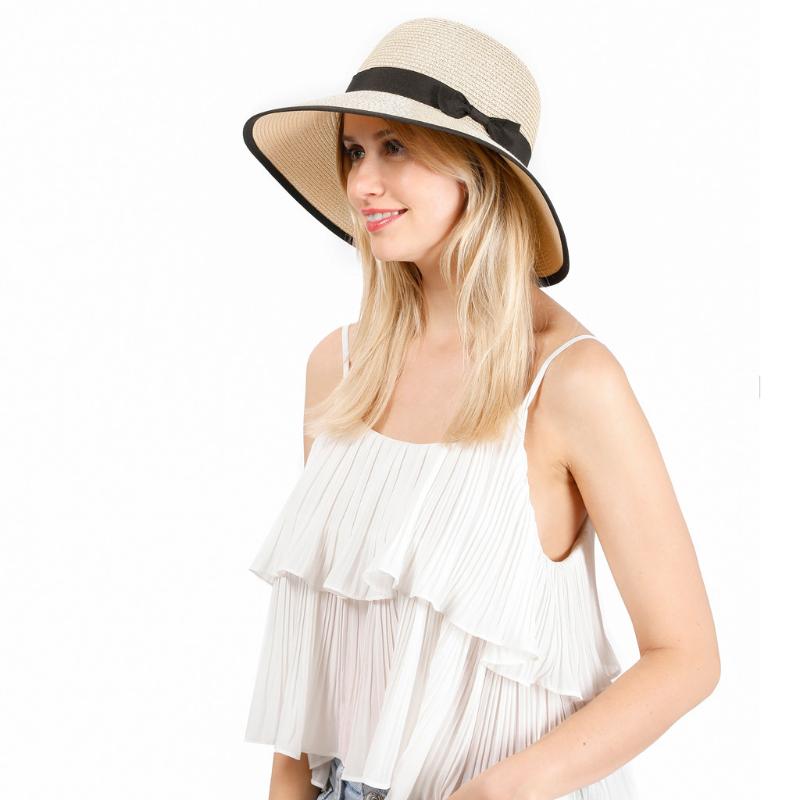 

Sun Hat Beach Straw Hat Female Summer Bow Decoration Sun Foldable Holiday Seaside Sunscreen Fisherman #YL5, Beige