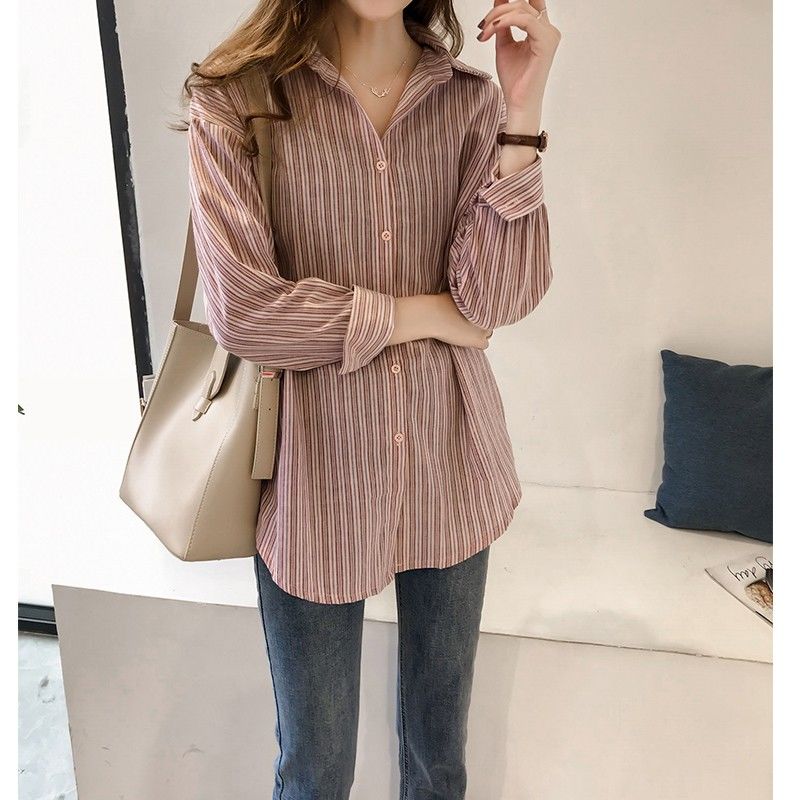 

2020 Long Sleeve Shirts Women Blouse Lapel Office Ladies Button Casual Shirt Plus Size Blouses Blue Tops Blusas Womens Tops H03, Pink