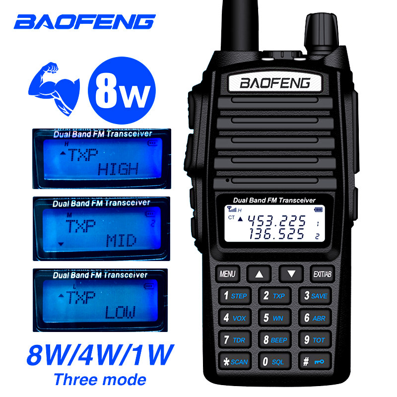 

Baofeng UV-82 8W Two-way Radio Dual-hand With Earphone 136-174/400-520 MHz FM CB Ham Walkie Talkie For Adult Outdoor Transceiver