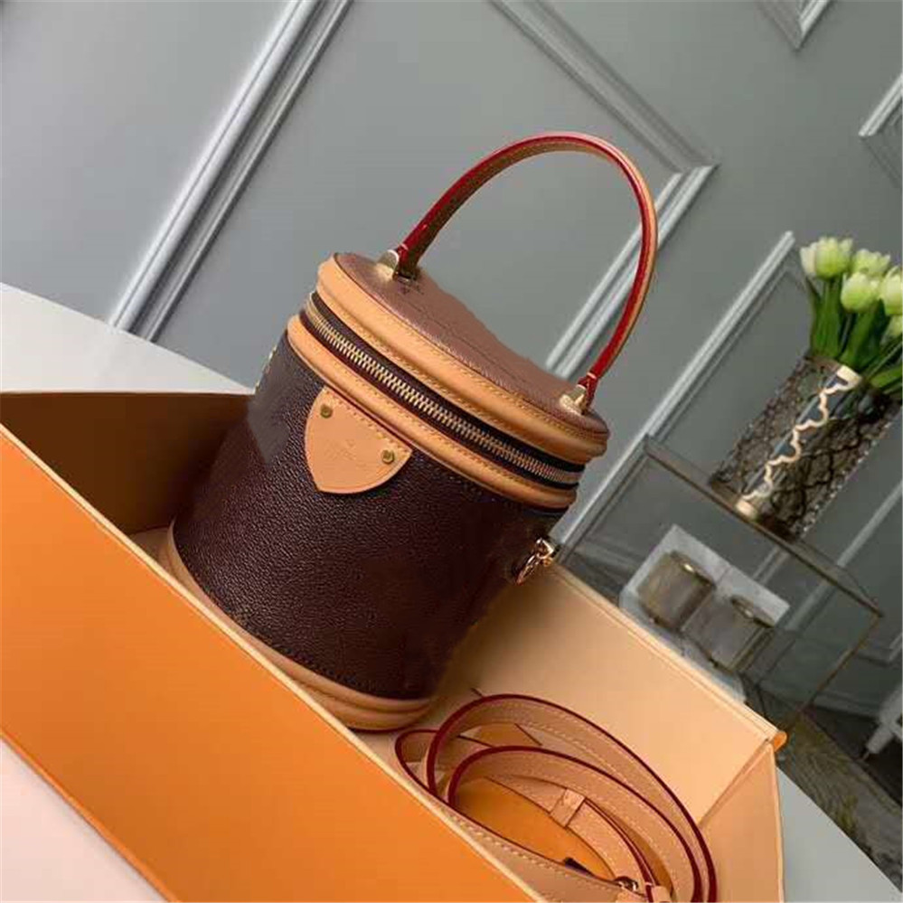 

Top fashion candy bag All-match shoulder canvas cross body bags Genuine Leather ladies bucket girl handbag with box, Deep brown