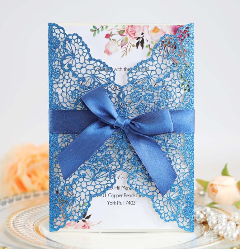 

Laser Cut Lace Flower Wedding Invitation Card With Ribbon Set Greeting Cards For Wedding Party Business Decor Supplies