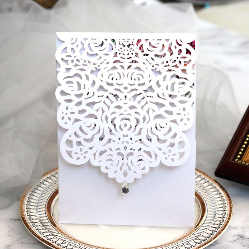 

20pcs Laser Cut Rose Invitations Card with Rhinestone Kits Wedding Party