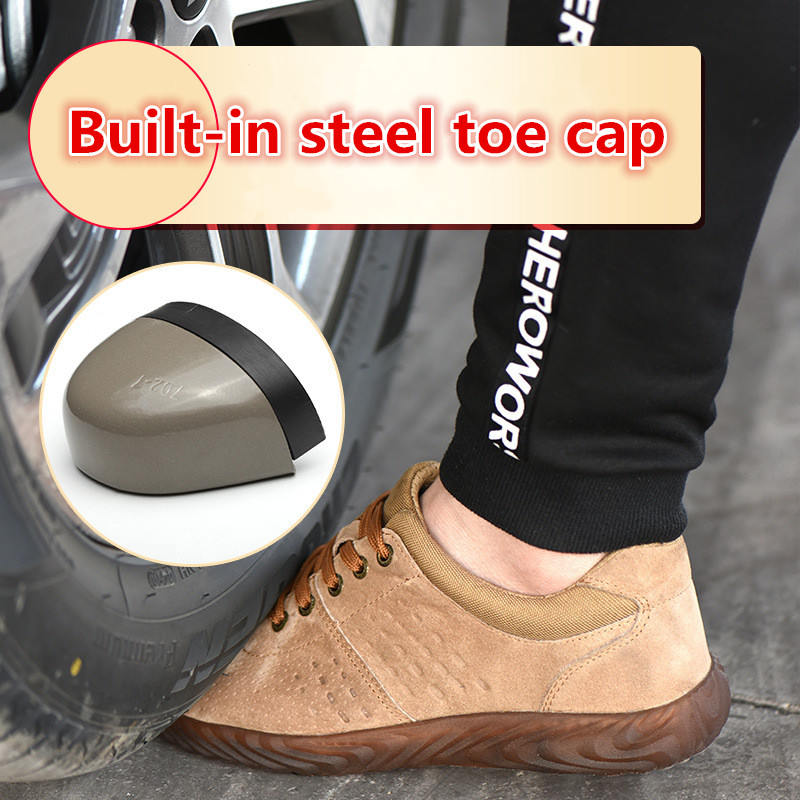 

Mens Steel Toe Cap Work Safety Boots Outdoor Breathable Shoes Man Anti-Smashing Puncture Proof Anti-static Protective Shoes, Low heel yellow