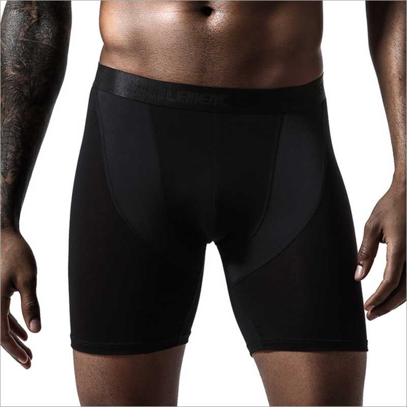 

Ice mesh mens long cock boxers underwear sports man running lengthening wear resistant leg modal flat pants long leg pants, Black