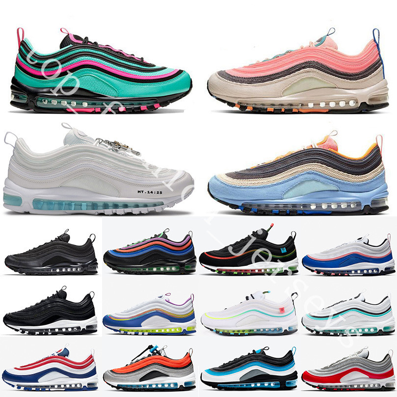 

New Arrival 97 Black Bullet Aurora Green Reflective Bred Triple White Mens Women Running Shoes Sean Wotherspoon Jayson Tatum Sports Sneakers, 13