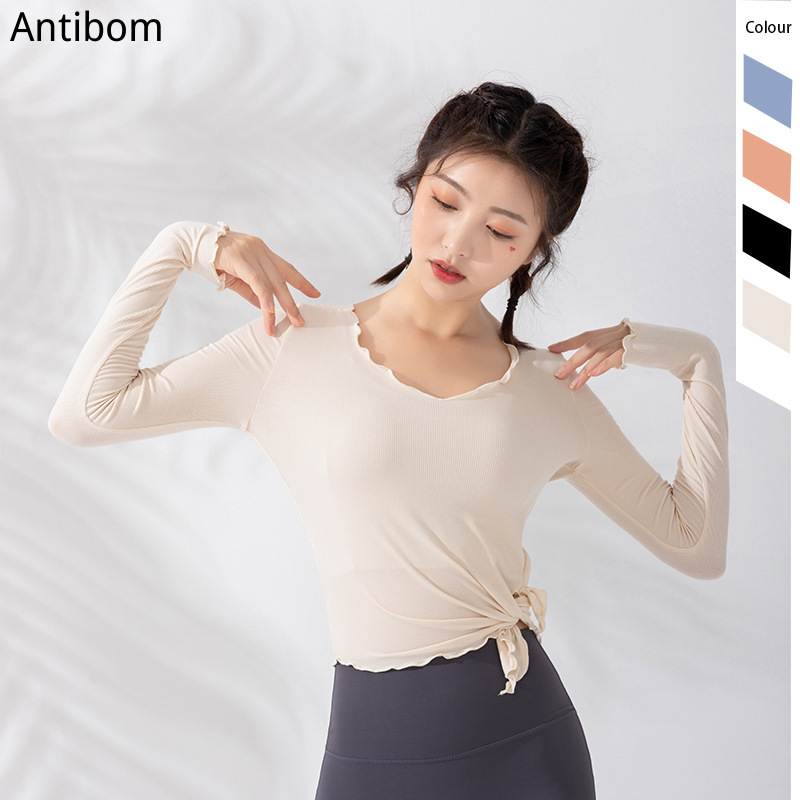

Antibom Women Yoga Top Long Sleeve Shirts Workout Running Sport T-Shirts Training Sportswear Drawstring, Black