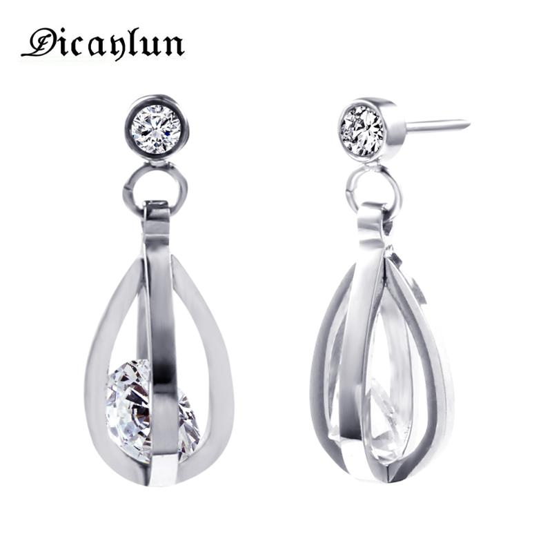 

DICAYLUN Geometric Water Drop Earrings Women Cubic Zirconia Fashion Earings For Girls Stainless Steel Wedding Earrings Gifts