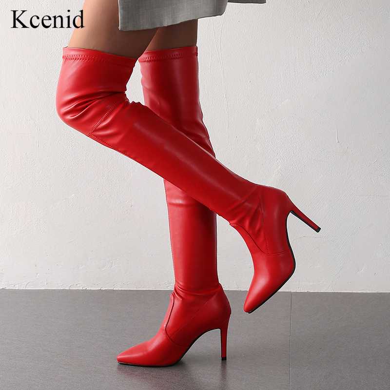 

Kcenid 2020 New shoes women boots red black over the knee boots sexy female autumn winter lady thigh high plus size 34-43, Black flock