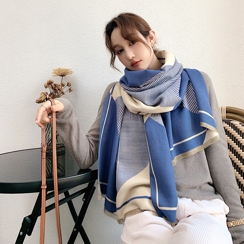 

New 2020 Hijab Thick Cashmere Women Scarf Winter Warm Lady Shawls Wraps Brand Stripe Blanket Scarves Female Echarpe
