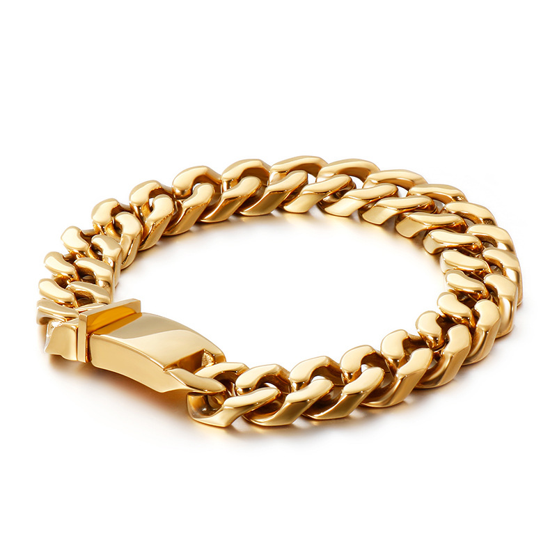

13MM Gold Stainless Steel Biker Bracelet Men Curb Cuban Chain Mens Bracelets Heavy Black Silver Color Massive Wrist Hand Jewelry
