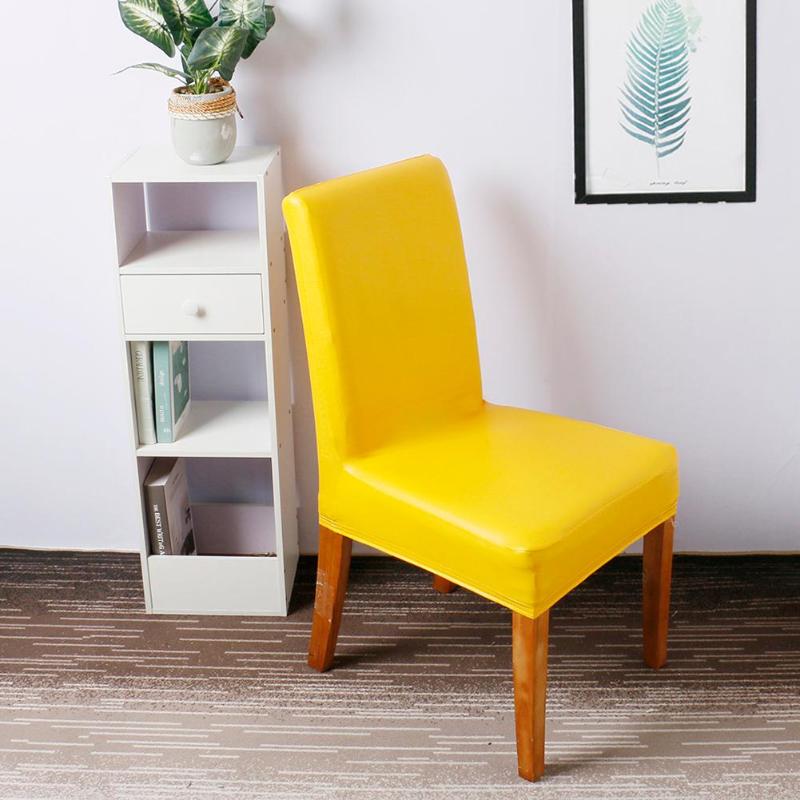 

1/4/6pcs Solid Color PU Leather Stretch Chair Cover Waterproof Hotel Elastic Seat Covers