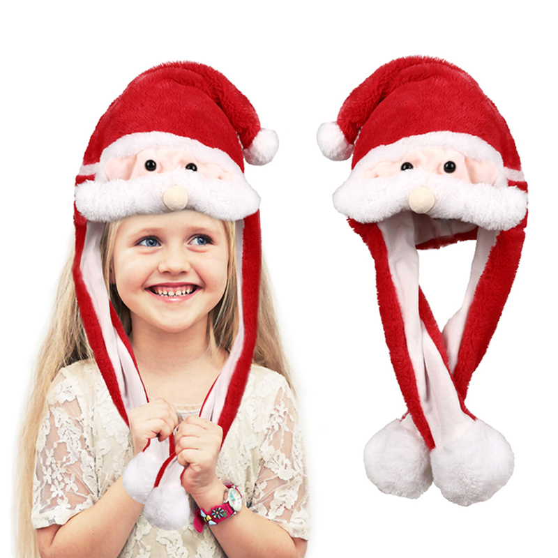 

Funny Hat Ears Will Move Cap Santa Claus Hat Party Pinch Ears Move Red Cute Cap Plush Doll Airbag Kids Girl Gift Christmas
