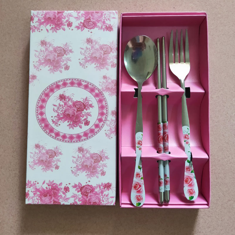 

Dinnerware Cutlery Set Include Spoon Fork Chopstick Nice Pattern Stainless Steel Travel Dinner Set 3pcs/set Kitchen Accessories