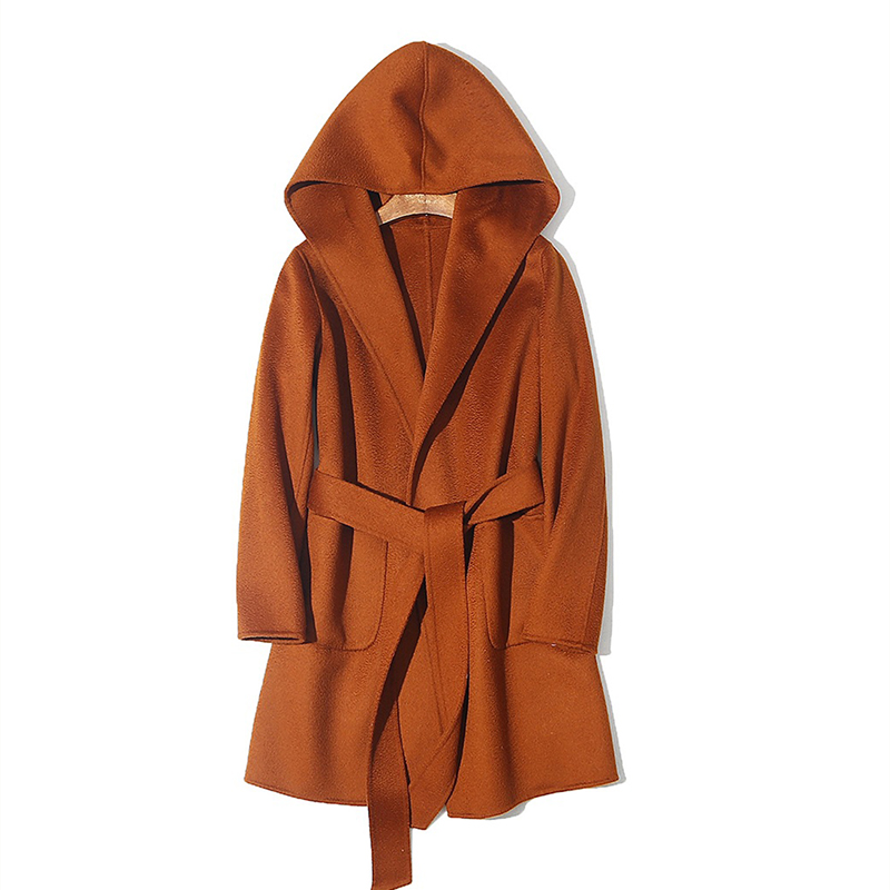 

2020 autumn winter women's fashion casual Bathrobe design cashmere woolen coat with hooded, Sky blue