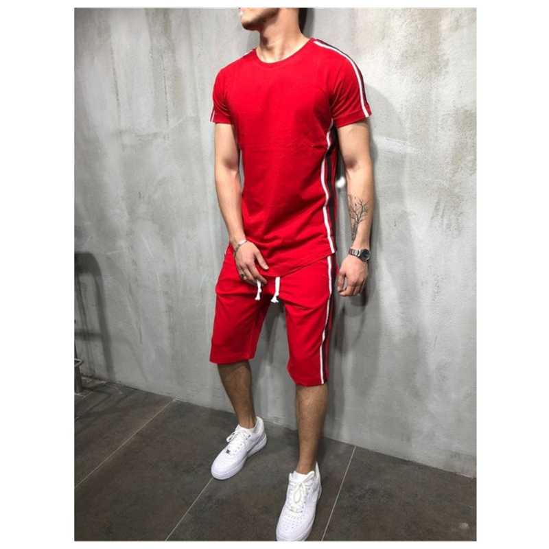 

Tracksuit Men M-3XL Summer Hot Sale Men's Sets T Shirts+shorts Two Pieces Sets Casual Tracksuit Male O-Neck Solid Sportswear, Style 2 white