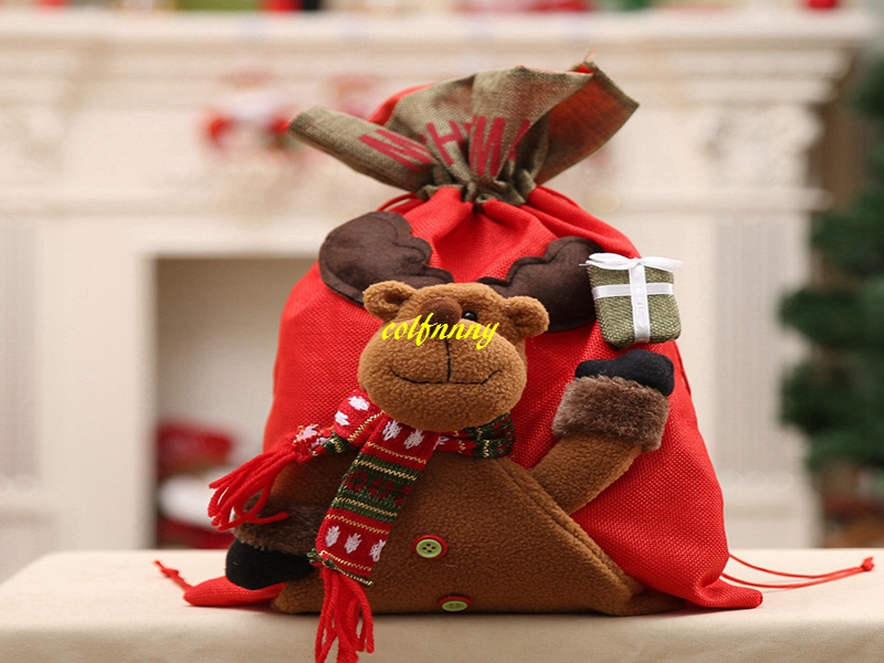 

50pcs/lot Fast shipping Santa Claus Snow Man deer Candy Bags Christmas Decorations Holders Gifts for Kids Xmas Gift Bag