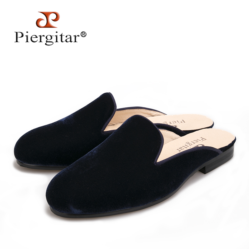 

Piergitar 2020 new style Handmade men velvet slippers with leather insole indoor and party dual-use men's casual shoes big size, Black