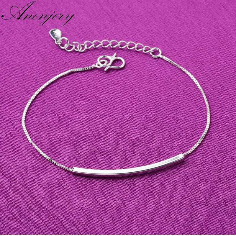 

Anenjery Hot Fashion 925 Sterling Silver Anklet Bracelet For Women Bend Tube Box Chian Ankle Bracelet Jewelry S-B132