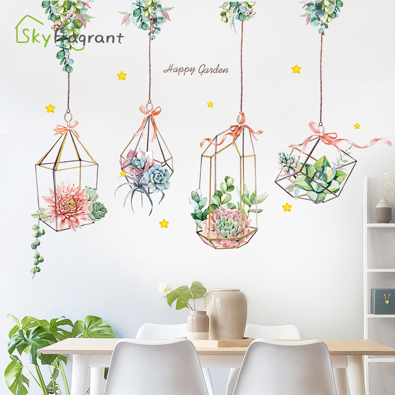 

Creative hanging basket wall sticker living room restaurant warm stickers self-adhesive room decoration wall decor for home