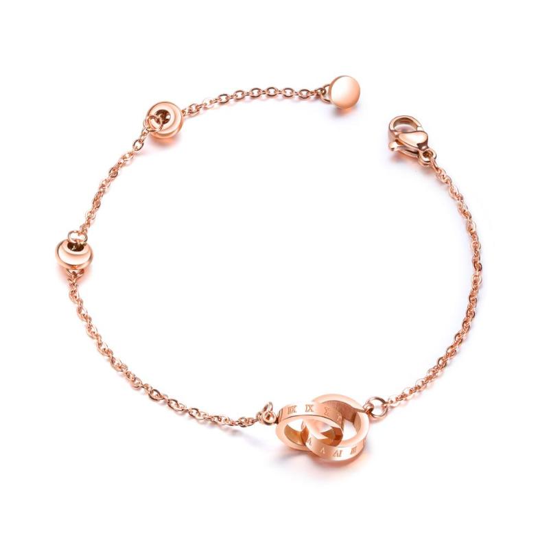 

SHOWTIME kpop stainless steel bracelet for women Korean bracelets fashion friends gifts luxury rose gold Roman numerals round