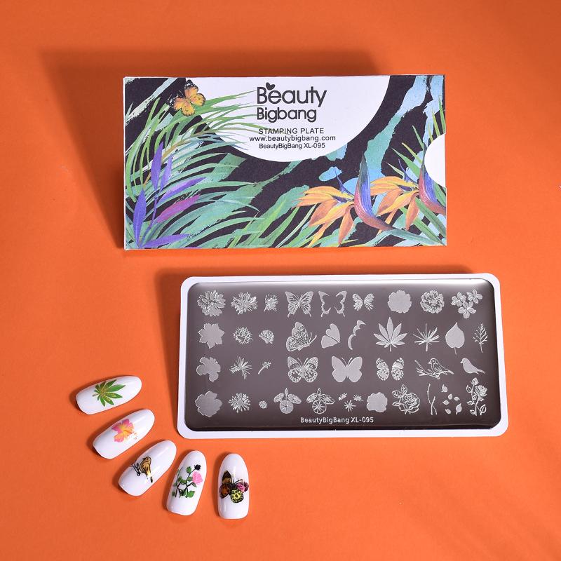 

Beauty BigBang Nail Stamping Plates Nature Flower Butterfly Bird Theme Image Stainless Steel Nail Art Stamping Template XL-095