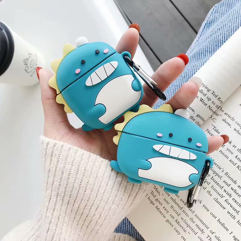 

For AirPods 1 2 Airpod Pro Cartoon Dinosaur Design Blue Case with Hook For Airpods Case Wireless Bluetooth Headset For airpods 1 2 3
