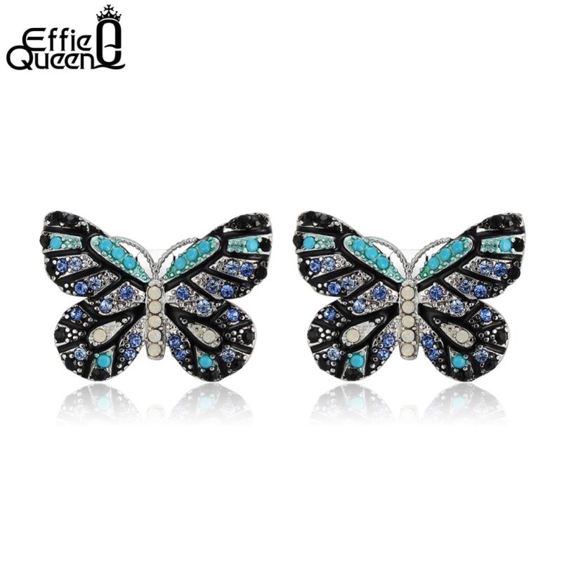 

Effie Queen Fashion Colorful CZ Crystal Butterfly Stud Earrings for Women Party Christmas Gift Animal Earring New Arrival DE175