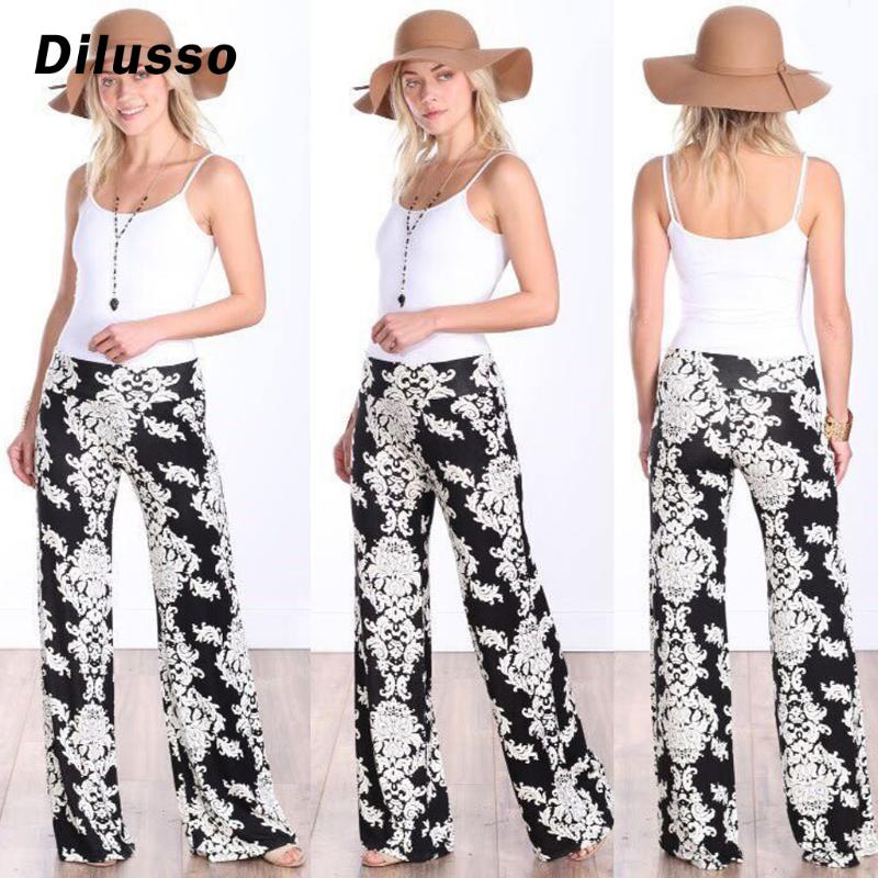 

Women Beach Wide Leg Pants Plus Size Loose High Waist Pants 2020 Summer Vintage Print Women Trousers Ladies Clothing#D3, Black