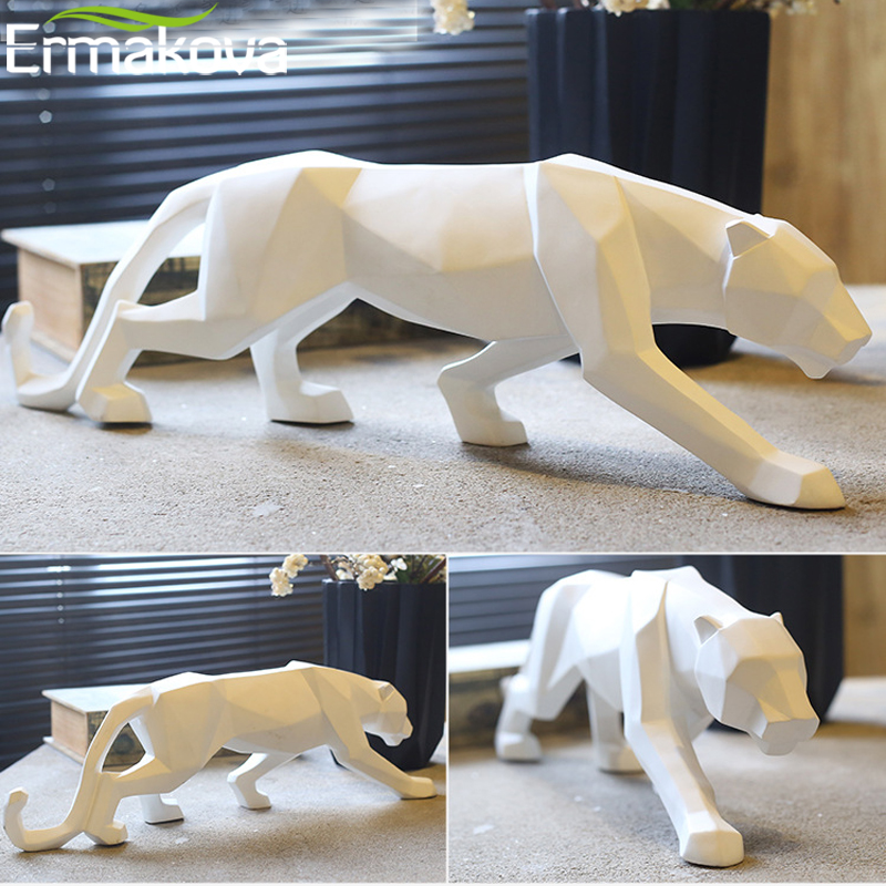 

ERMAKOVA Resin Abstract Leopard Statue Panther Hand Craved Animal Figurine Sculpture Modern Home Office Decoration Ornaments