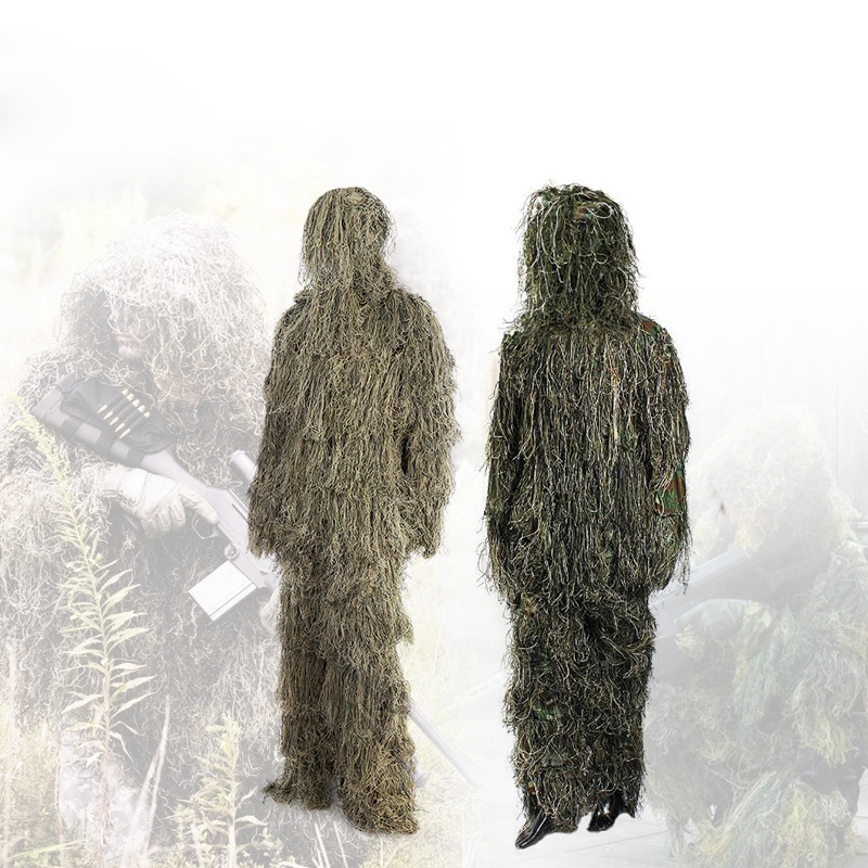 

3D Bionic Leaf Adults Ghillie Suit Woodland Uniform Cs Camo/Camouflage Hunting Deer Stalking in Suits Set Sniper Jungle Cloth, Green