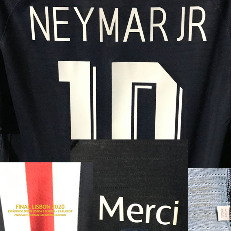 

2020 Final Lisbon Maillot Match Worn Player issue Neymar JR Mbappe Di Maria Merci Soccer patch Badge, #7 mbappe