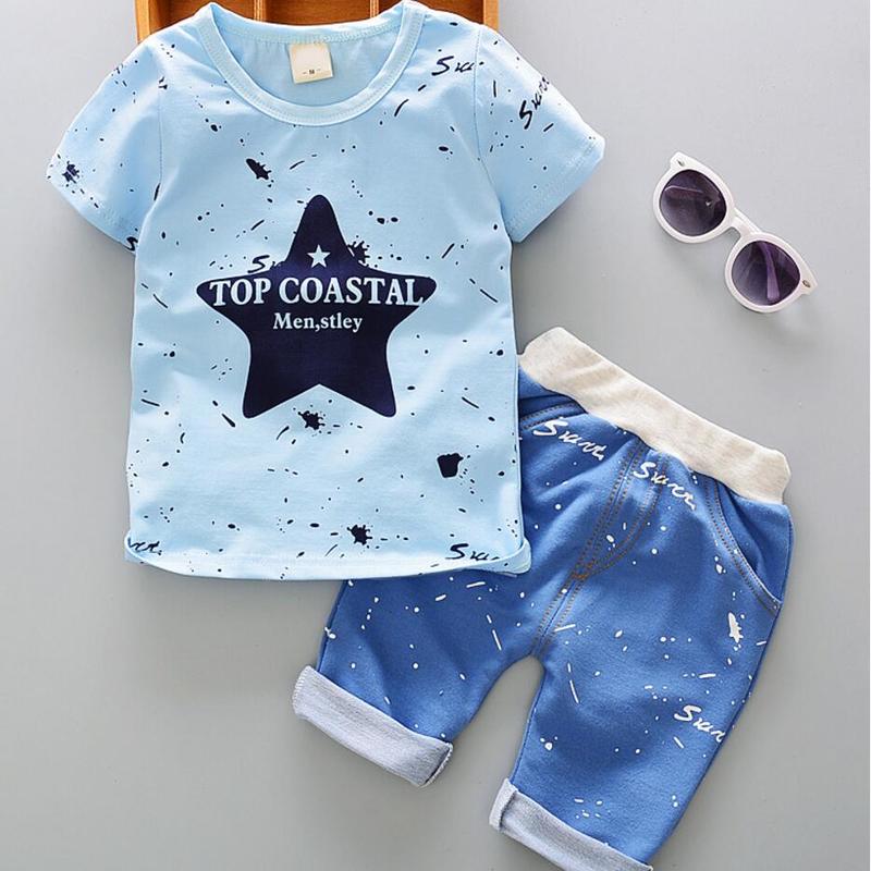 

2020 New Baby Boy Clothing Set Cute Summer T-Shirt Stars Children Boys Clothes Shorts Suit for Kids Outfit Denim Outfit, As picture