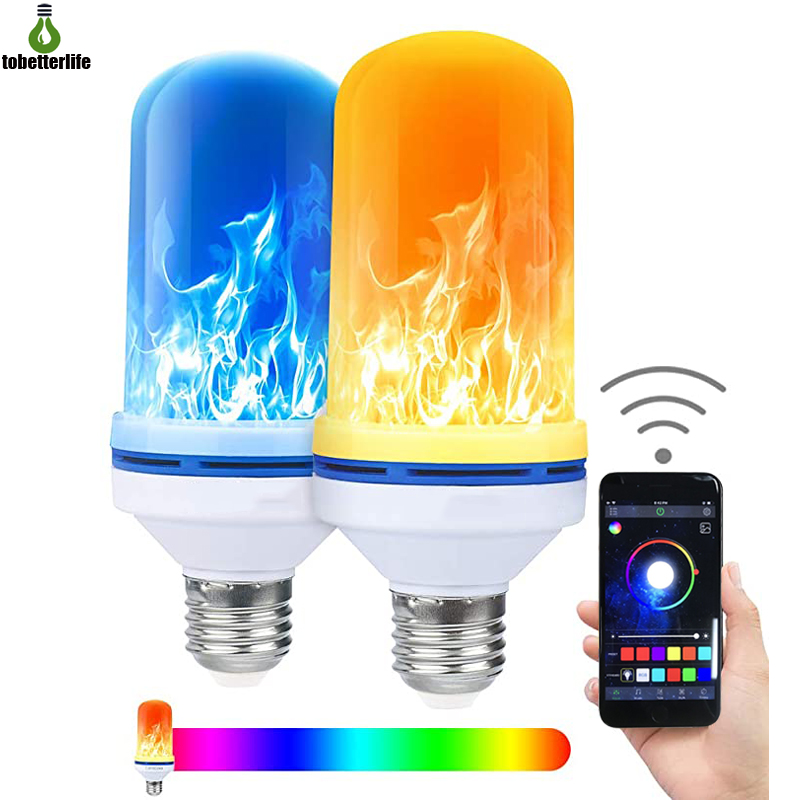 

Upgraded RGB LED Flame Effect Fire Light Bulbs 4 Modes Multiple Colors E27 Halloween Christmas Decorative Light Atmosphere Light Phone App