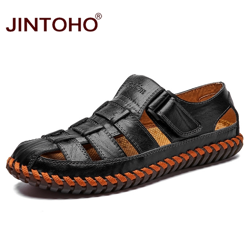 

JINTOHO Big Size Shoes For Men 2020 New Men Sandals Fashion Genuine Leather Shoes Casual Leather Sandals Man Sandal, Black