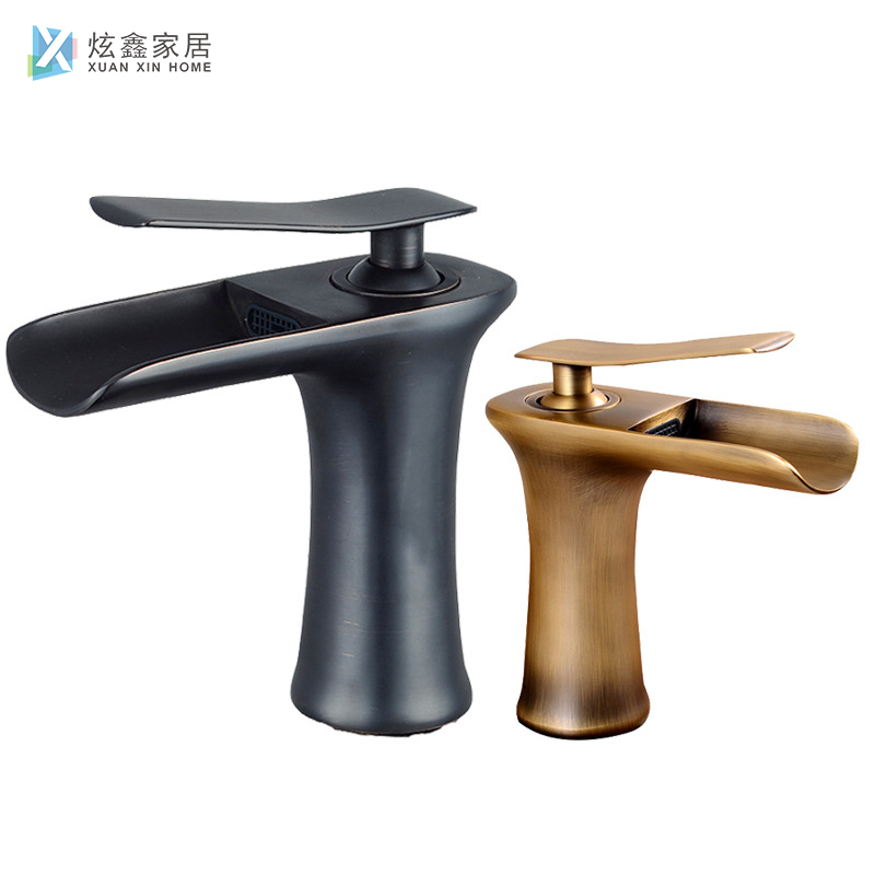 

Waterfall Faucet Bathroom Basin Faucet Under Counter Basin Hot and Cold Mixed All Copper Bathroom Sink Black