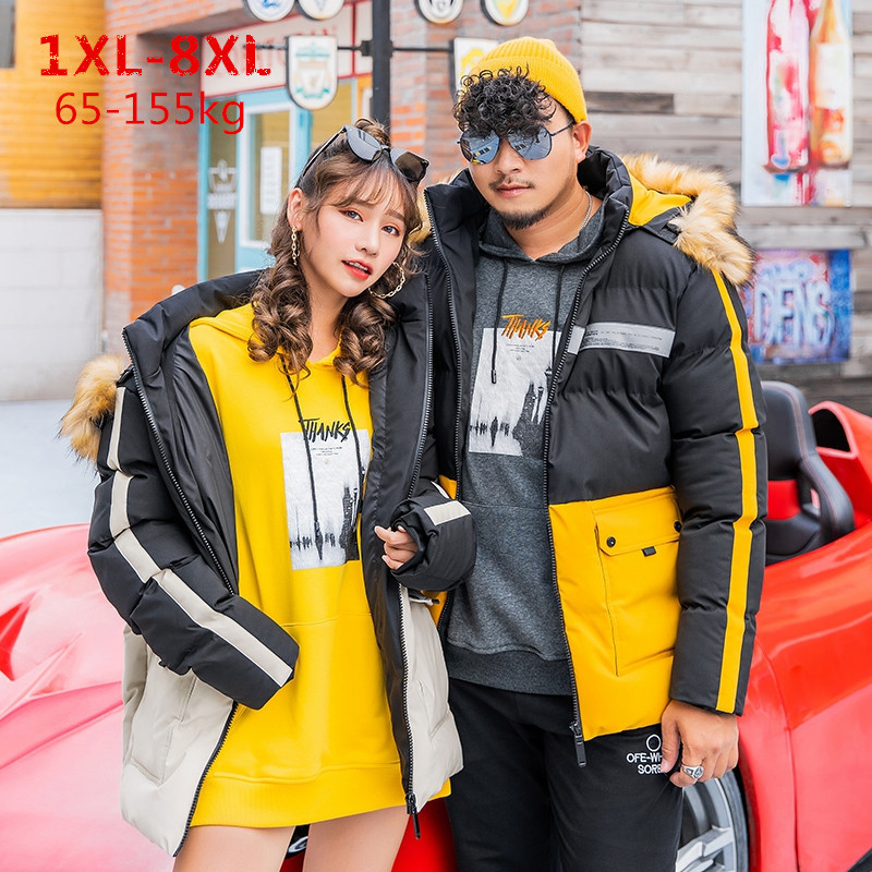 

Winter Jacket Men New Couple Thick Warm Hooded Parka Big Size -8XL Casual Outwear Fur Collar Women Jackets Coat Man Streetwear, Dm015 yellow
