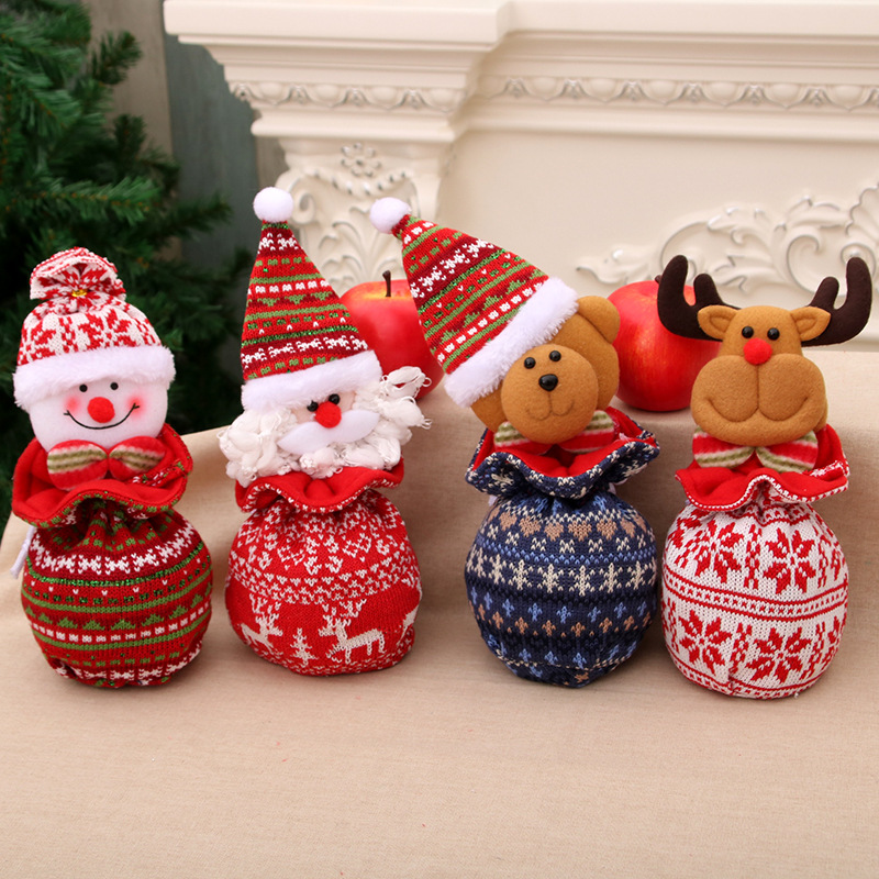 

Christmas Gift Bag For Children Knitted Yarn Close-Ip Apple Candy Gifts Bags Eve New Year Party Supplies