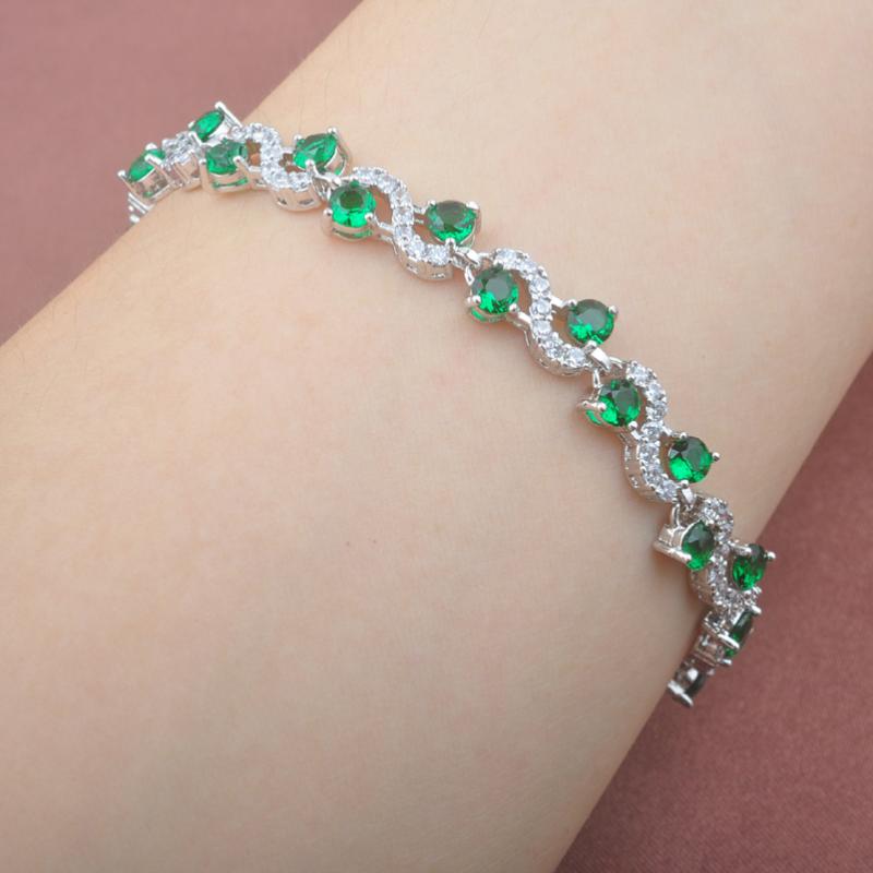 

Wedding Jewellery Green Crystal Bracelet For Women Cubic Zirconia Silver Color Jewelry Bangle 7-8 inch 2020 New OS0216