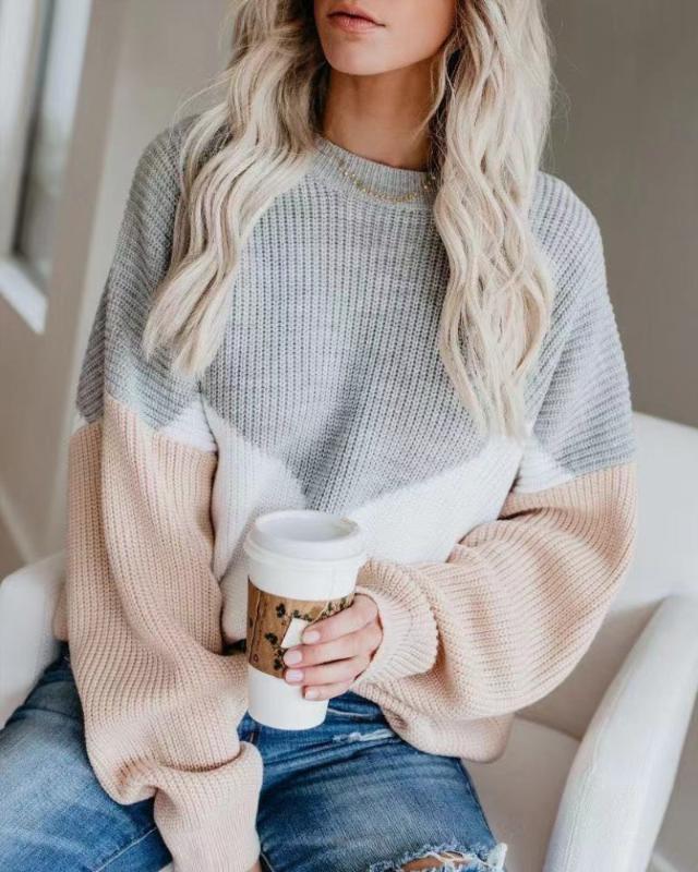 

Luzuzi Loose Knitted Sweater Women Casual Jumpers Long Sleeve Female Pullovers Sweaters 2020 Autumn Winter Striped Color Sweater, Red