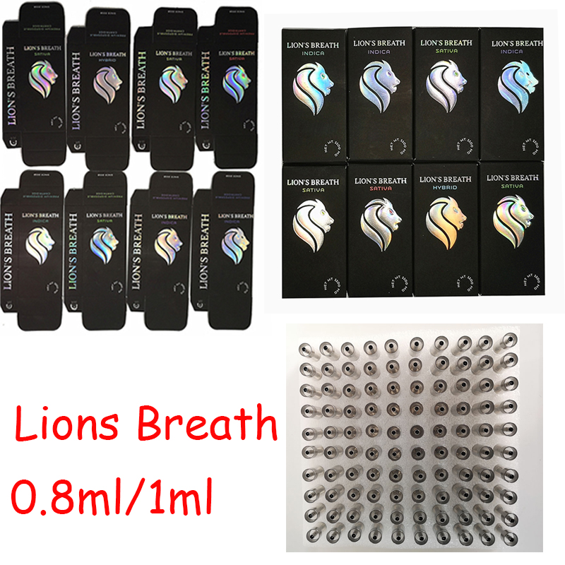 

Lions Breath Vape Cartridges 1ml 0.8ml Round Press On Tip Vape Carts 510 Ceramic Coil Vaporizers Empty Oil Atomizers Packaging with Stickers