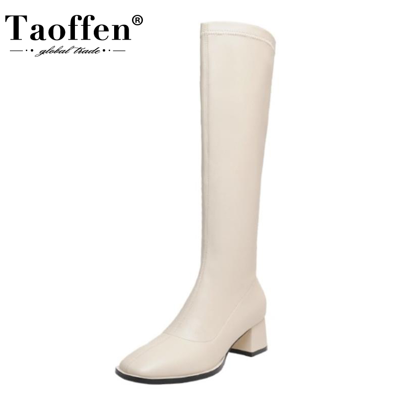 

Taoffen Size 34-43 Women Knee Boots Woman High Heel Winter Shoes Women Warm Boots Fashion Sexy Long Square Toe Footwear, Black