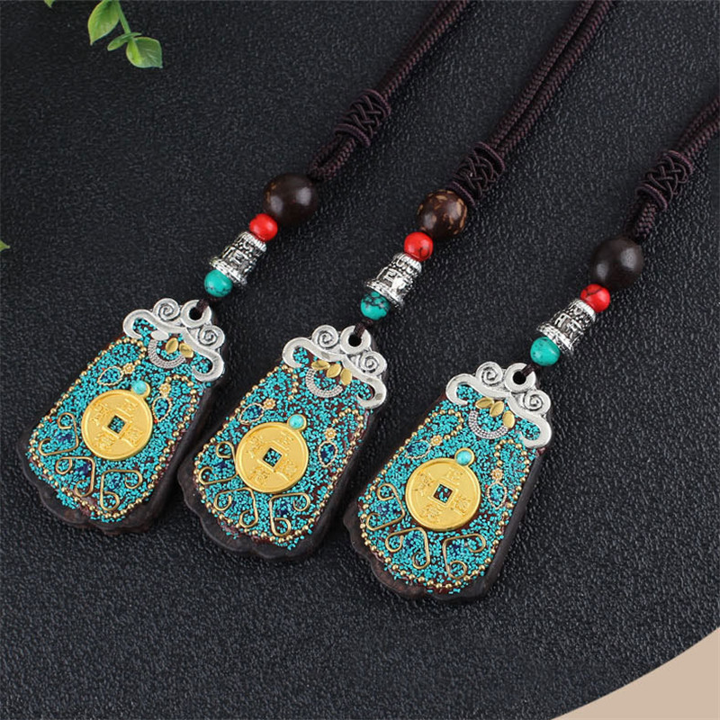 

2020 New Vintage Nepal Long Ebony Thangka Pendant & Necklace Ethnic Bohemian Boho Buddha Lucky Jewelry for Women Men