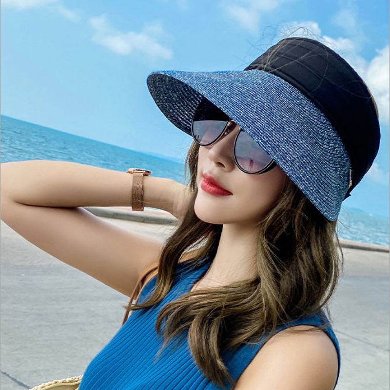 

2020 New Foldable Vacation Visor Caps For Women Empty Top Sun Hat Summer UV Beach Hats Adjustable Head Circumference, Beige