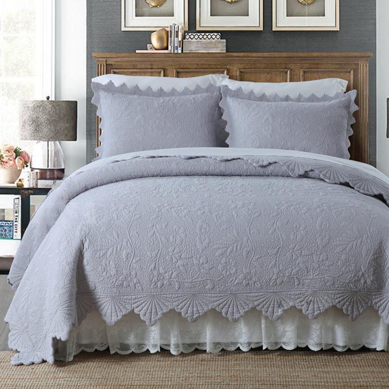 

Chic Embroidery 3pcs Cotton Quilted Bedspread Reversible Quilt Coverlet Set Ultra Soft Bed Cover Pillow shams Queen  size, Color 1